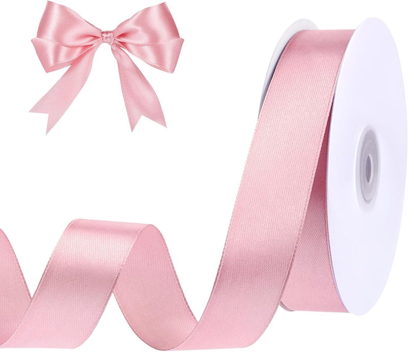 woric Pink Ribbon 1 Inch 50 Yards Pink Bows Satin Ribbon Valentine Ribbon for Leis Hair Garland Crafts Garden Decor Baby Shower Valentine's Day Gift Wrapping Wedding Decorations - Image 1